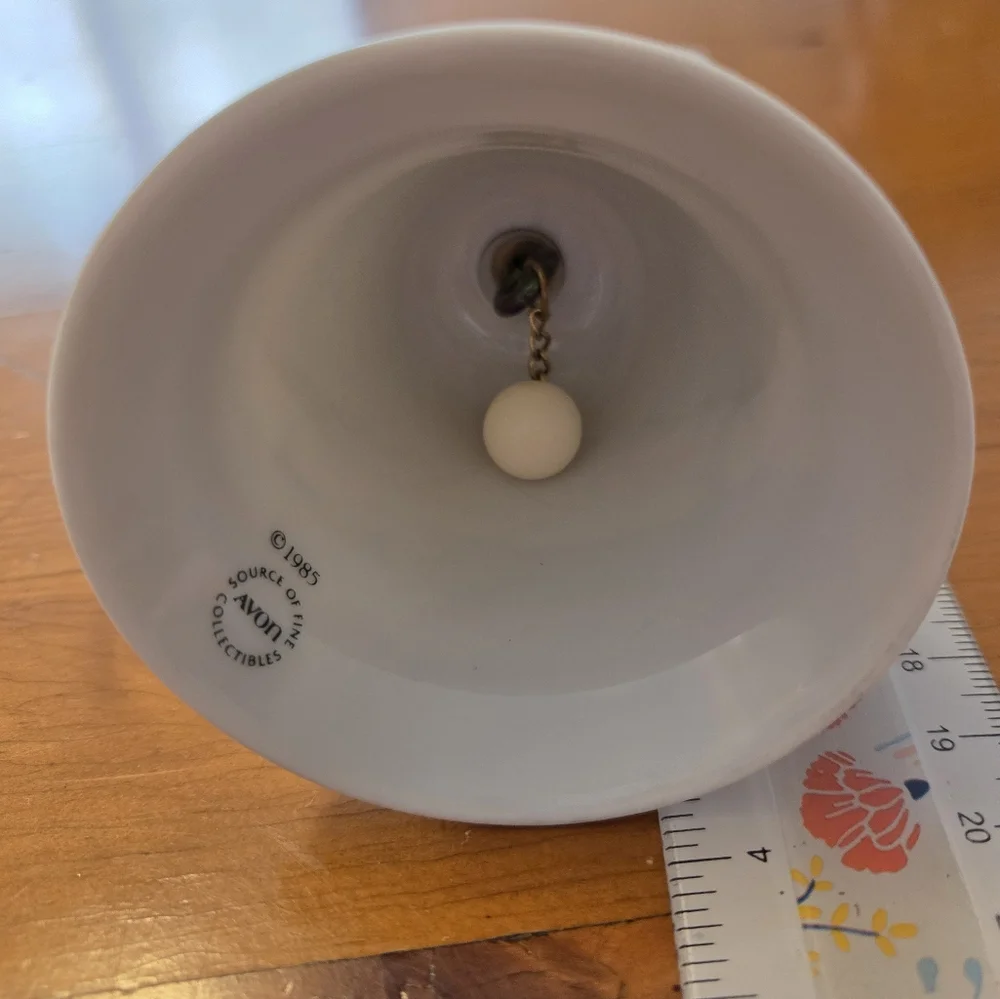 Avon 1985 Porcelain Holiday Bell With Wooden Handle